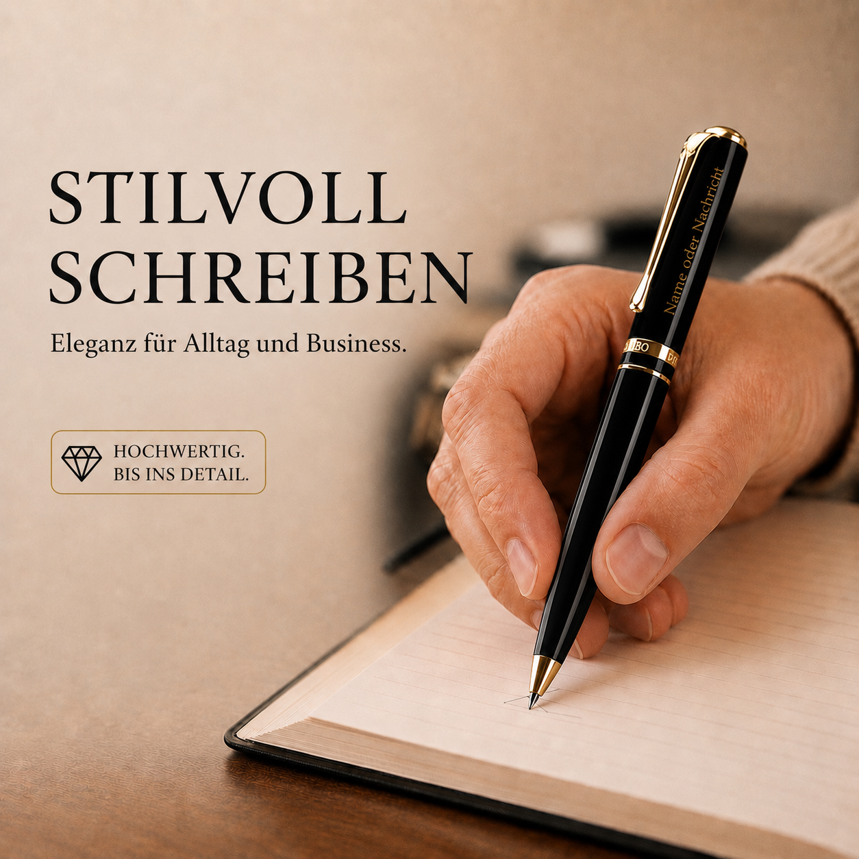 Personalisierter Gíabo Daichi Kugelschreiber mit Gravur beim Schreiben im Alltag und Business