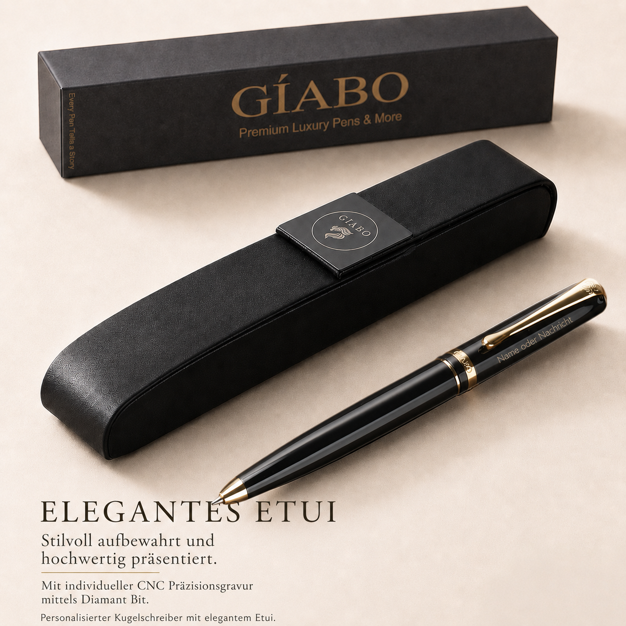 Personalisierter Gíabo Daichi Kugelschreiber mit Gravur in edler Geschenkverpackung mit Etui