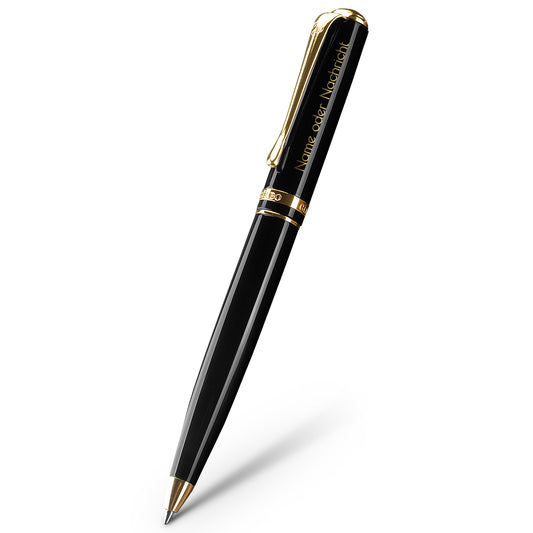 Personalisierter Gíabo Daichi Kugelschreiber in Schwarz und Gold mit individueller Gravur freigestellt
