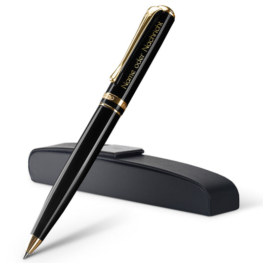 Personalisierter Gíabo Daichi Kugelschreiber in Schwarz und Gold mit Gravur und elegantem Etui