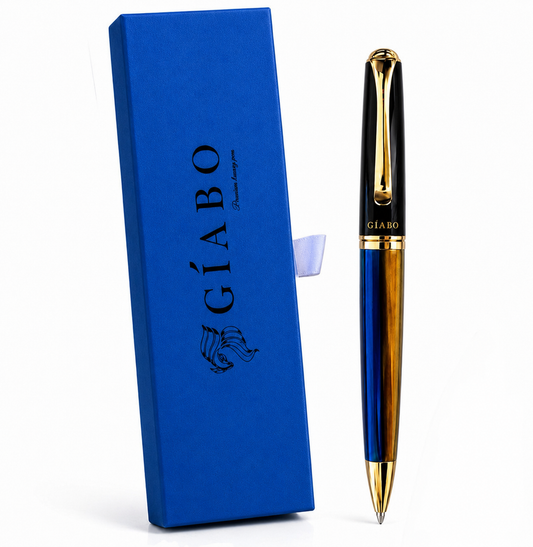 Gíabo Dreamer Blau Kugelschreiber mit schwarzem Klavierlack, blau changierendem Schaft und Geschenkbox