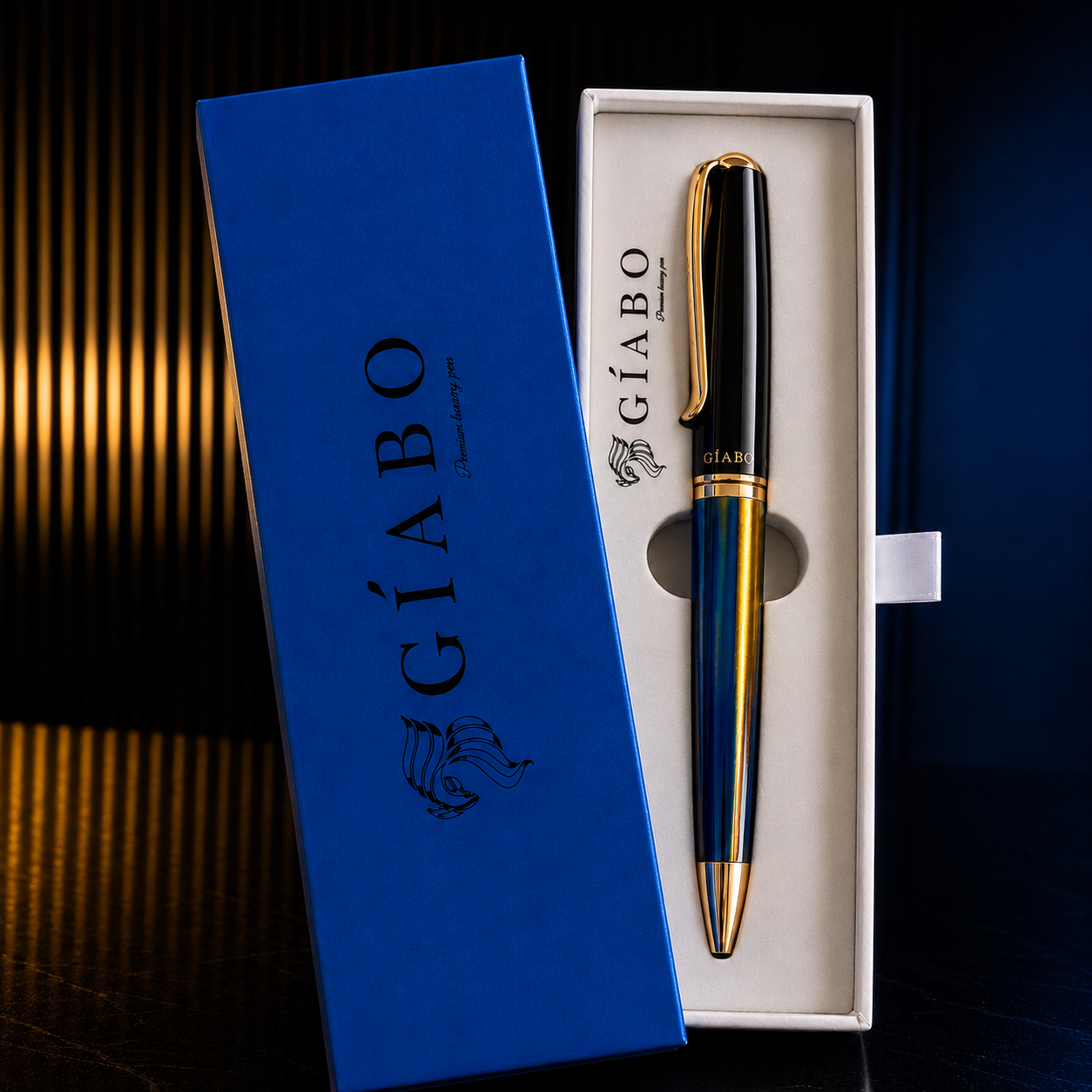 Gíabo Dreamer Blau Kugelschreiber mit blauer Geschenkbox auf weißem Hintergrund