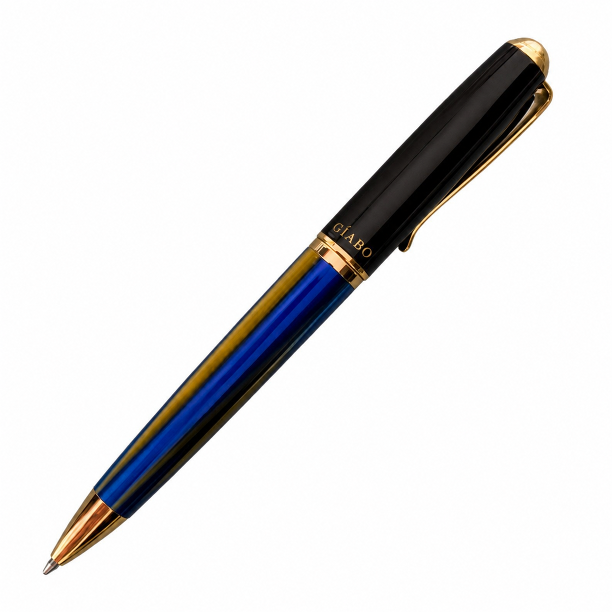 Gíabo Dreamer Blau Kugelschreiber mit schwarzem Klavierlack, blau changierendem Schaft und goldenen Details