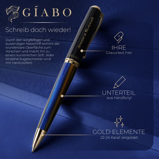 Gíabo Dreamer Blau/Schwarz Kugelschreiber mit Gravur