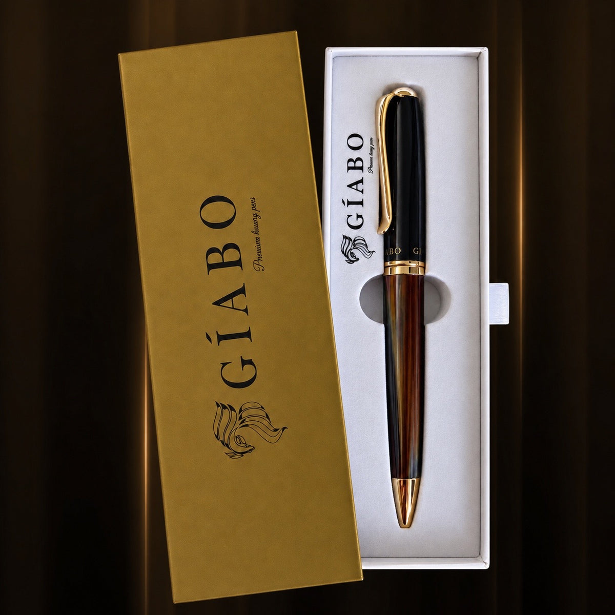 Gíabo Dreamer Braun/Schwarz Kugelschreiber mit Geschenkbox auf weißem Hintergrund
