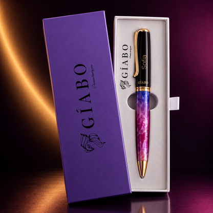 Gíabo Dreamer Rosa/Blau Kugelschreiber mit Gravur Sofia in geöffneter Geschenkbox