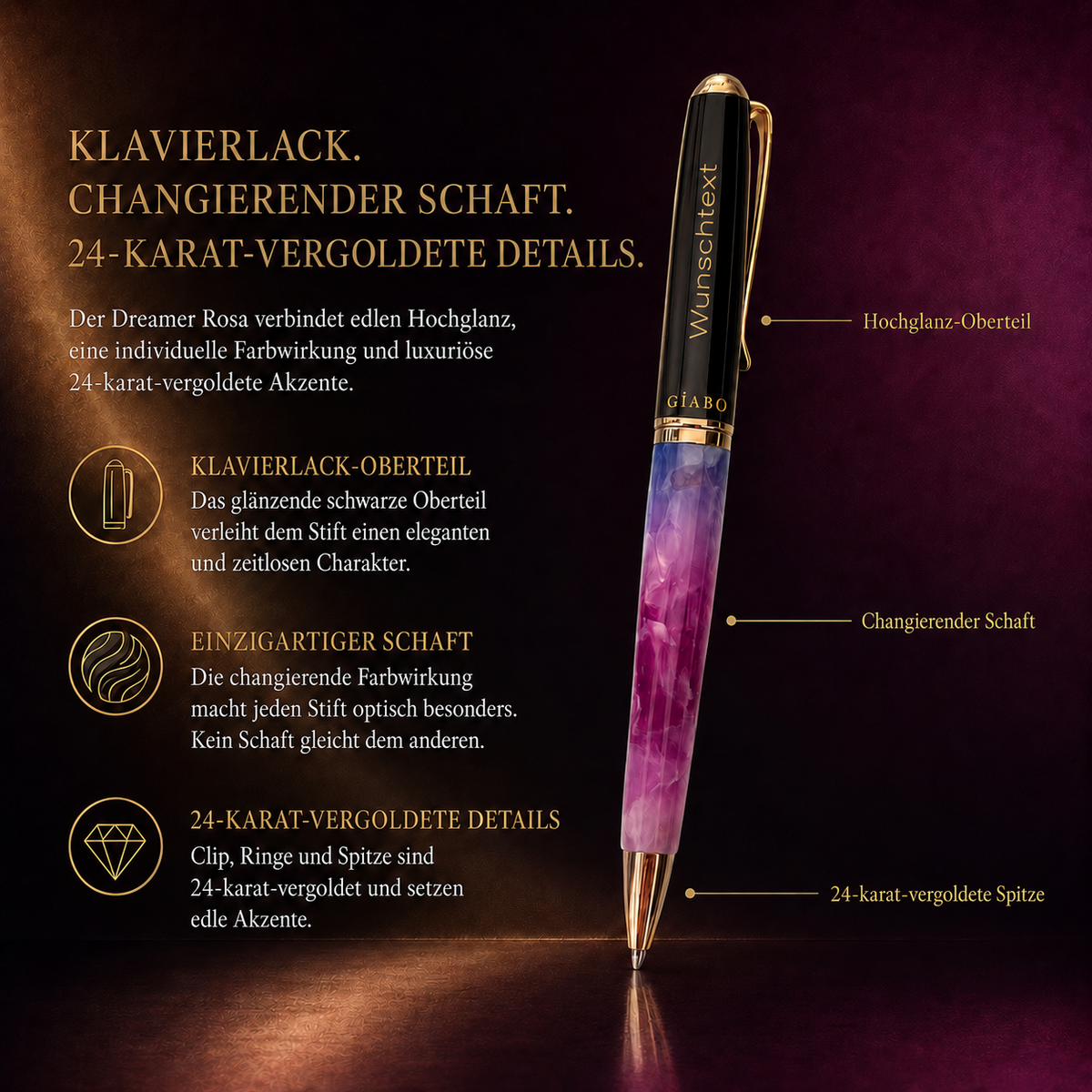Gíabo Dreamer Rosa/Blau Kugelschreiber mit Gravur und Produktdetails