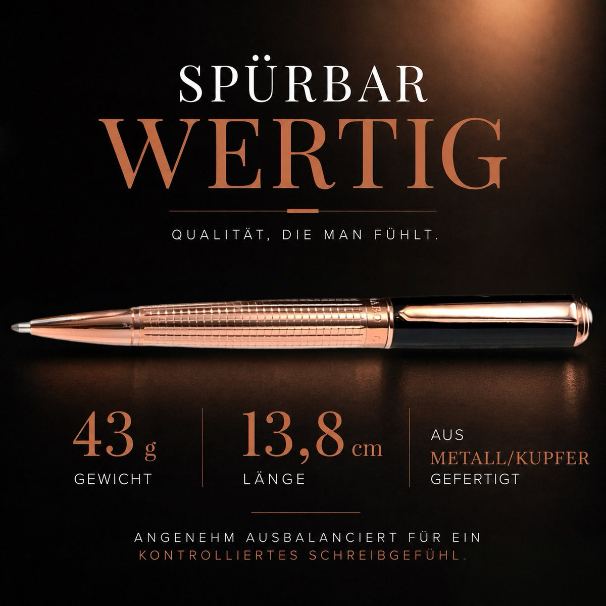 Detailbild des Gíabo Kasai Kugelschreibers mit Angaben zu Gewicht, Länge und Material.