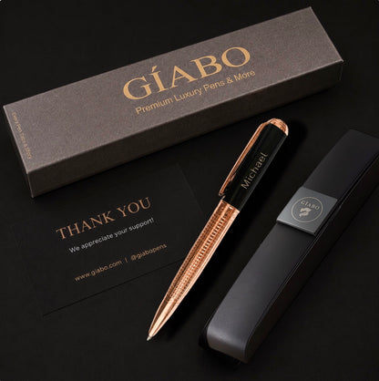 Gíabo Kasai Kugelschreiber mit persönlicher Gravur Geschenkbox schwarzem Etui und Dankeskarte