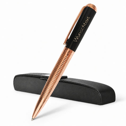 Gíabo Kasai Kugelschreiber in Roségold und Schwarz mit persönlicher Gravur und schwarzem Etui