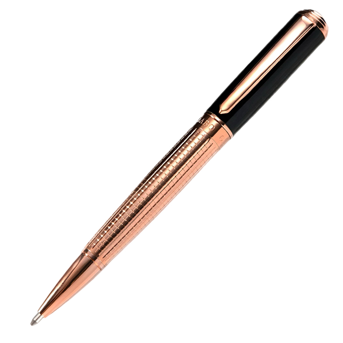 Gíabo Kasai Kugelschreiber in Roségold und Schwarz ohne Etui auf weißem Hintergrund.