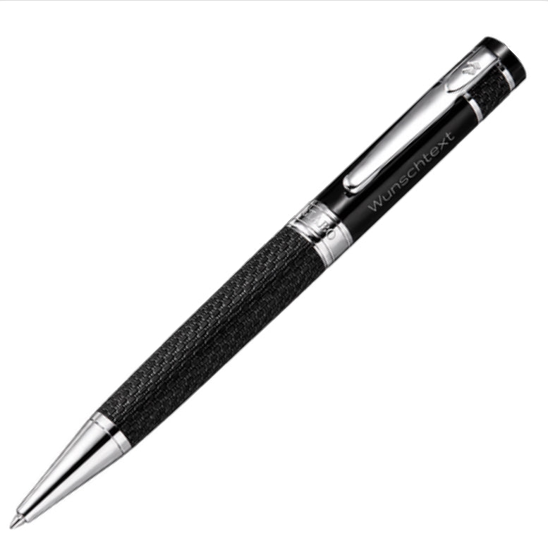 Personalisierter Gíabo Mokuzai Kugelschreiber in Schwarz und Silber mit individueller Gravur ohne Etui