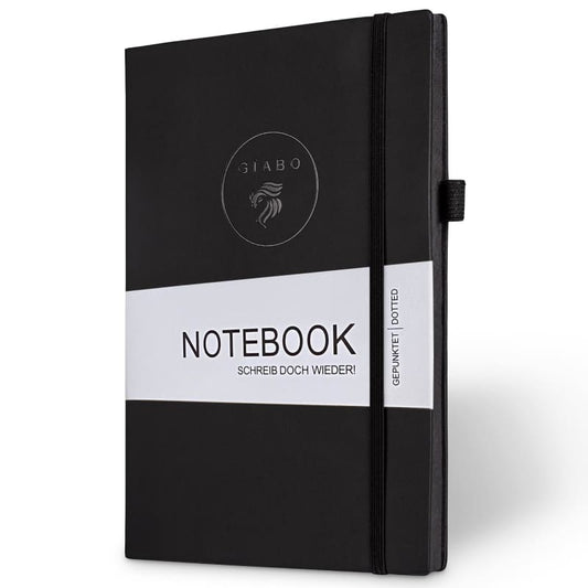 Gíabo Notizbuch Schwarz mit gepunkteten Seiten und Softcover
