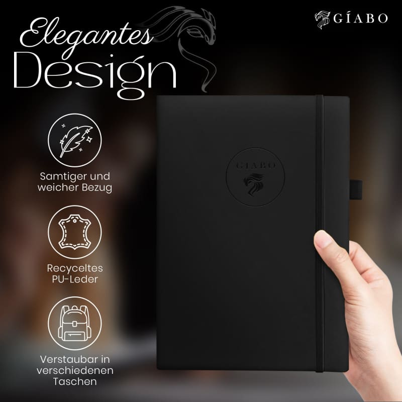 Gíabo Notizbuch Schwarz mit gepunkteten Seiten und Softcover