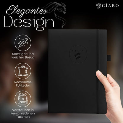Gíabo Notizbuch Schwarz mit gepunkteten Seiten und Softcover