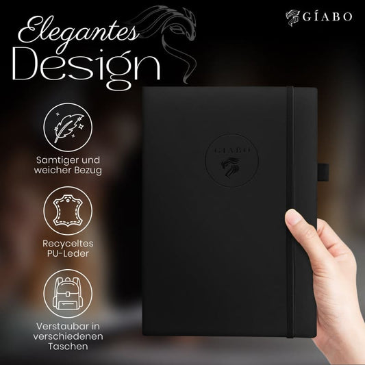 Gíabo Notizbuch Schwarz mit gepunkteten Seiten und Softcover