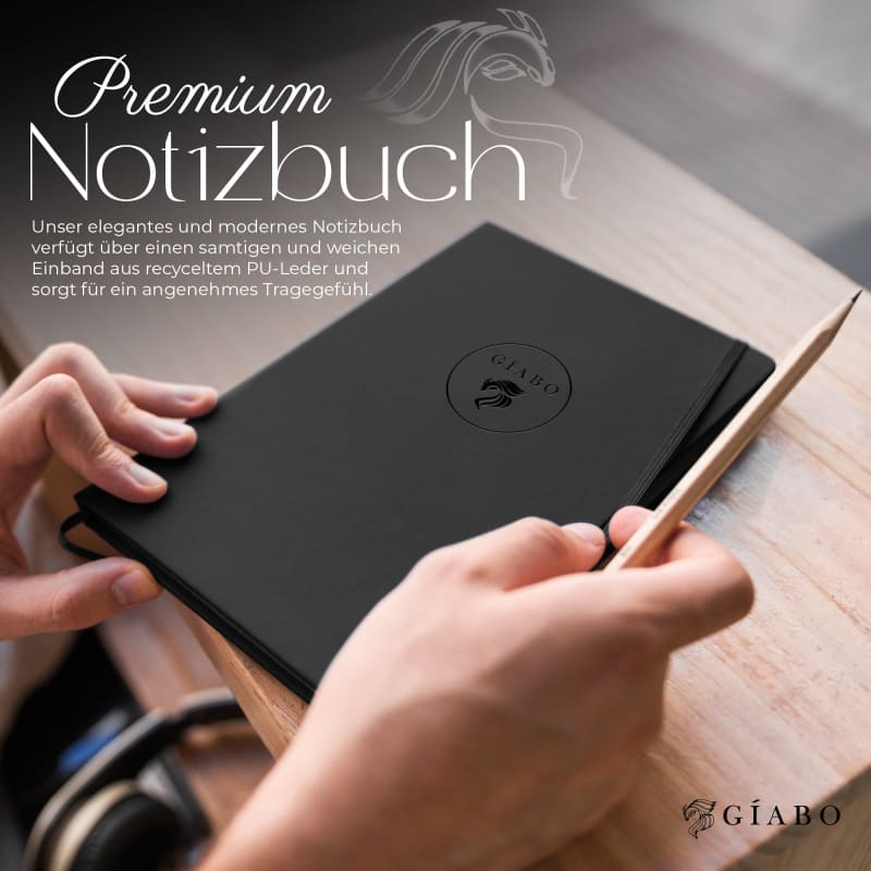 Gíabo Notizbuch Schwarz mit gepunkteten Seiten und Softcover