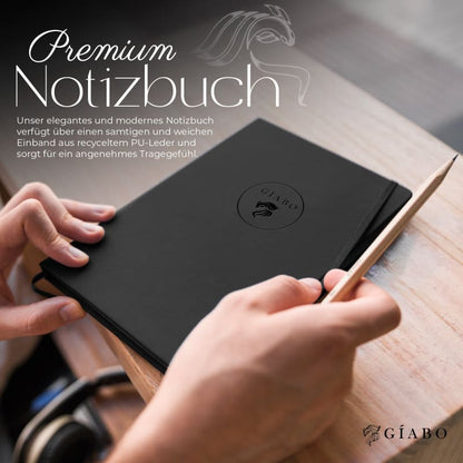Gíabo Notizbuch Schwarz mit gepunkteten Seiten und Softcover