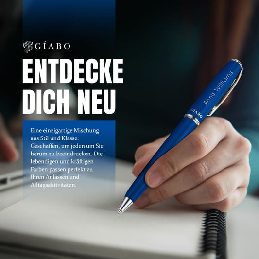 Gíabo Rainbow Kugelschreiber Blau aus Edelstahl mit Gravur