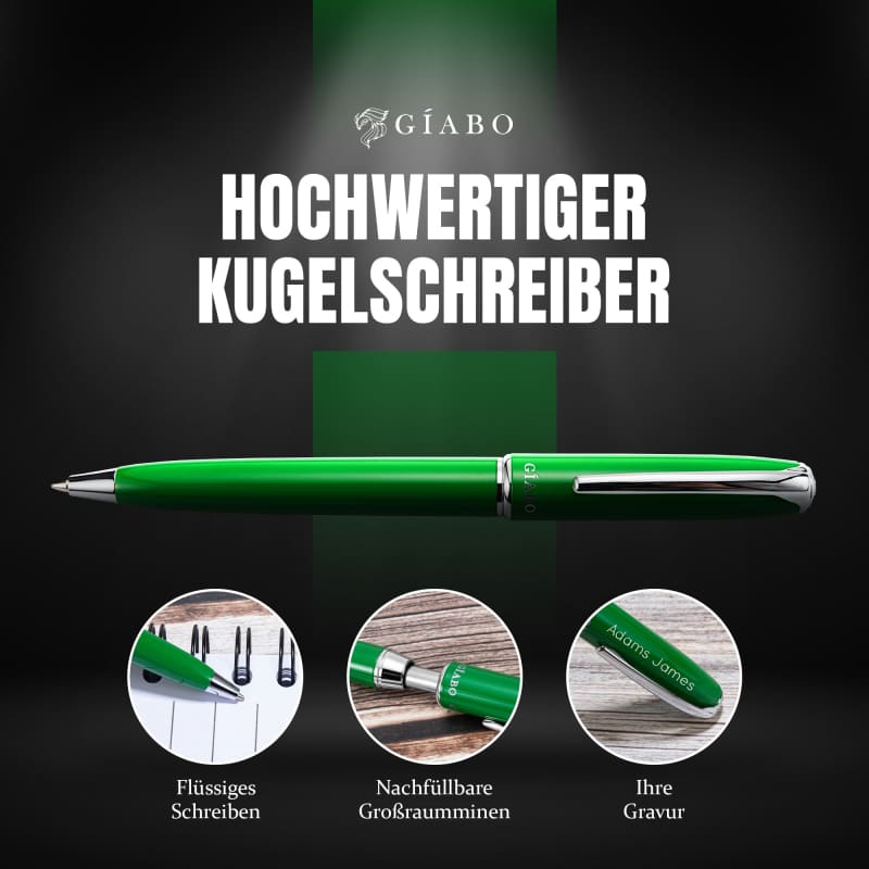 Gíabo Rainbow Kugelschreiber Grün aus Edelstahl mit Gravur